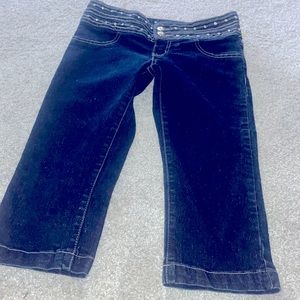 Chikny dark wash denim bling cropped low rise shirt size 5